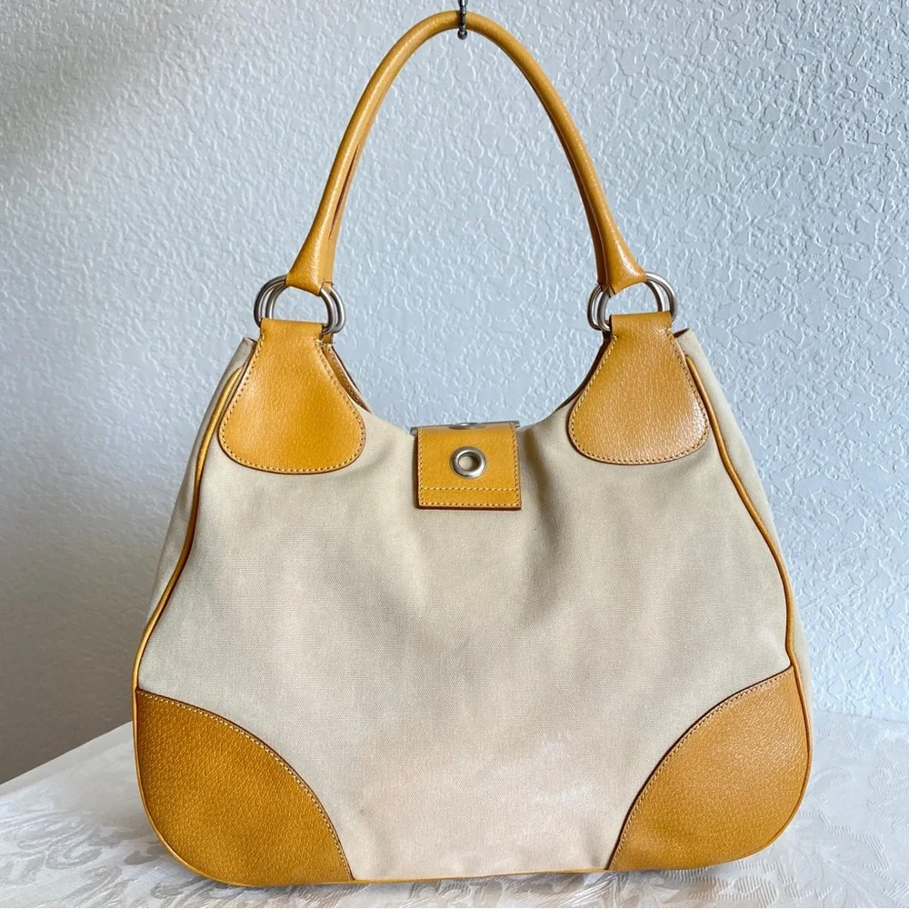Prada khaki canvas leather hobo bag
